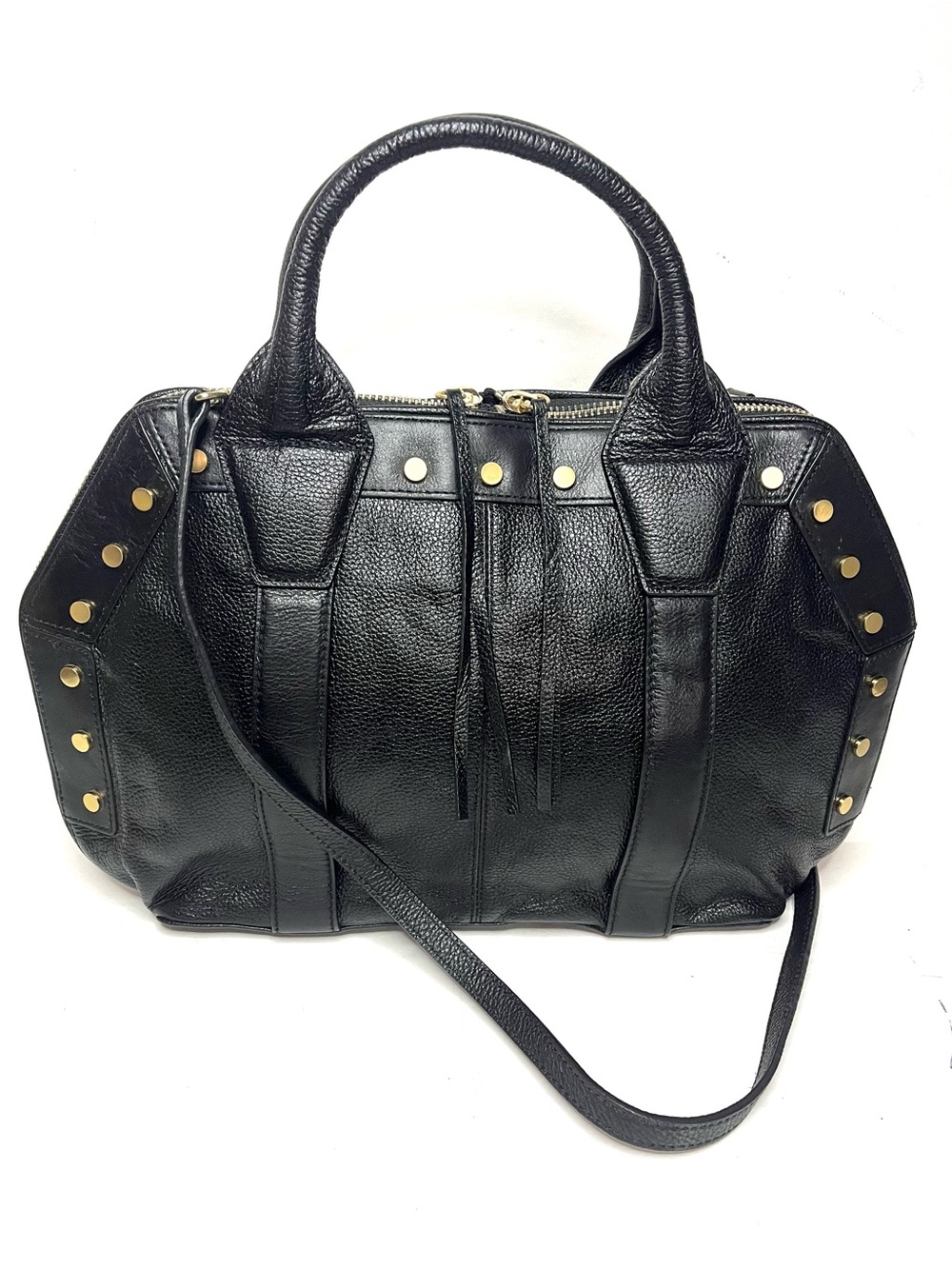 Kelsi Dagger Brooklyn Studded Black Pebbled Leather Satchel Crossbody - Picture 2 of 13